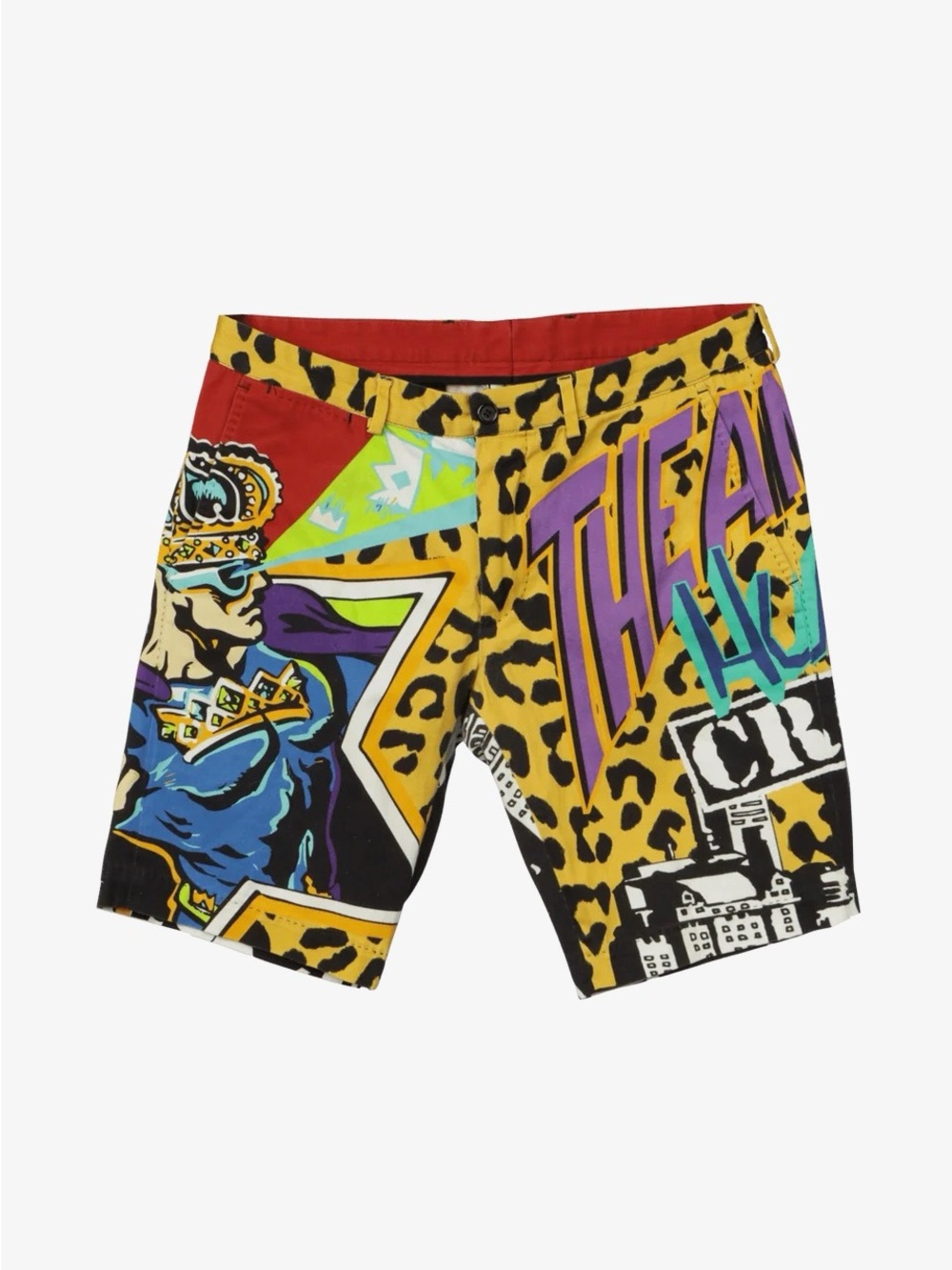Dolce & Gabbana Yellow Leopard Print Graphic Shorts with Multicolor Artwork